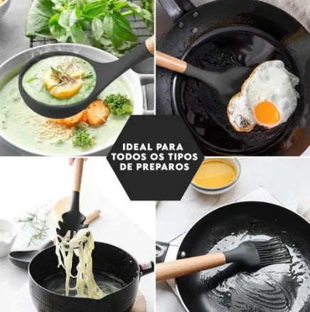 Kit 12 Peças Utensílios de Cozinha Silicone Livre de BPA Antiaderente com Suporte