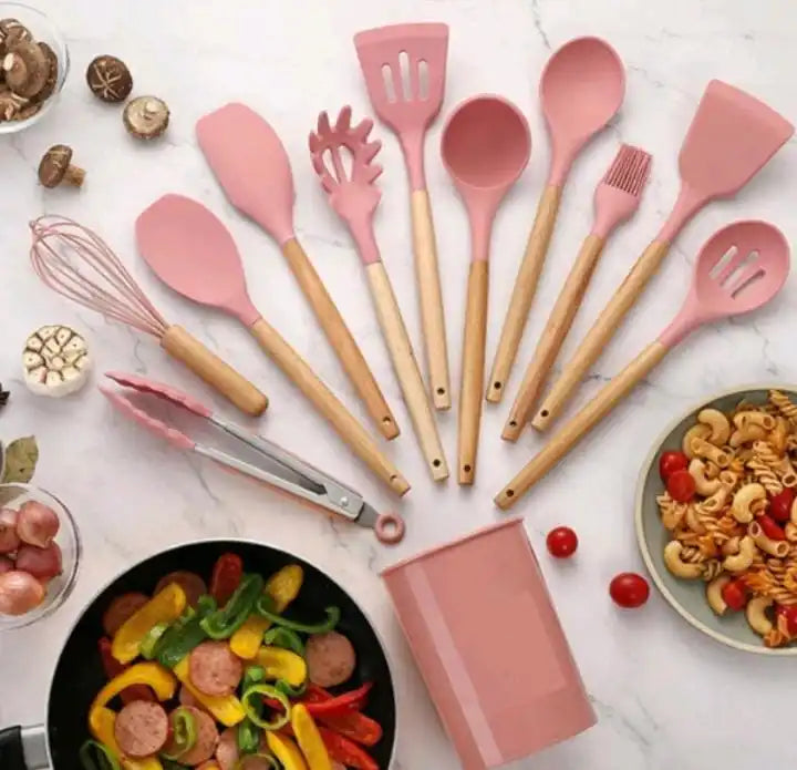 Kit 12 Peças Utensílios de Cozinha Silicone Livre de BPA Antiaderente com Suporte