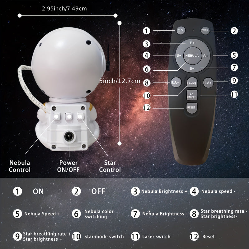 Projetor Astronauta Estrelado - Projetor de Galáxia com Efeito Laser Ajustável